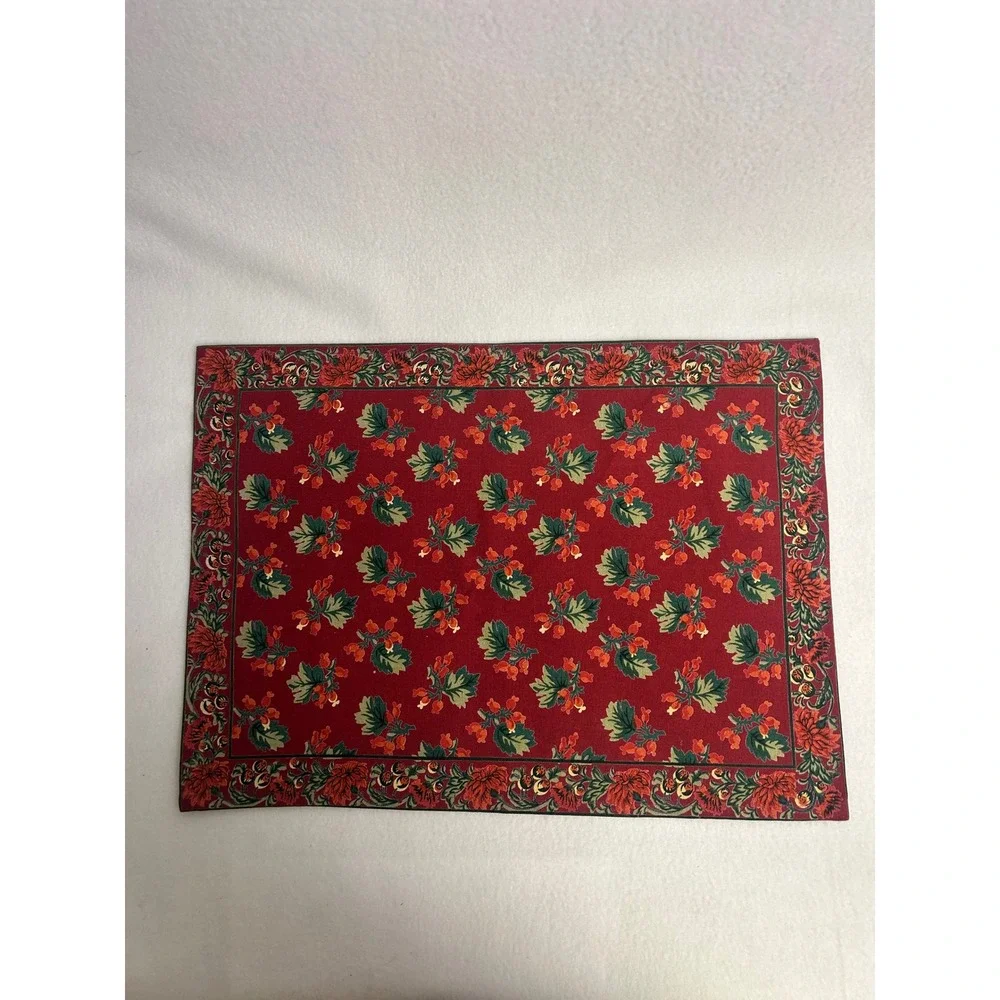 Holiday Cottagecore April Cornell OS Red Holly Berry Cotton Placemats Set 6